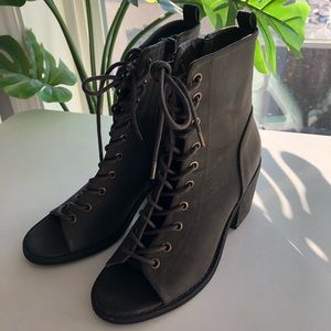 F21 Open-toe Lace-up Combat Boot - Olive Green